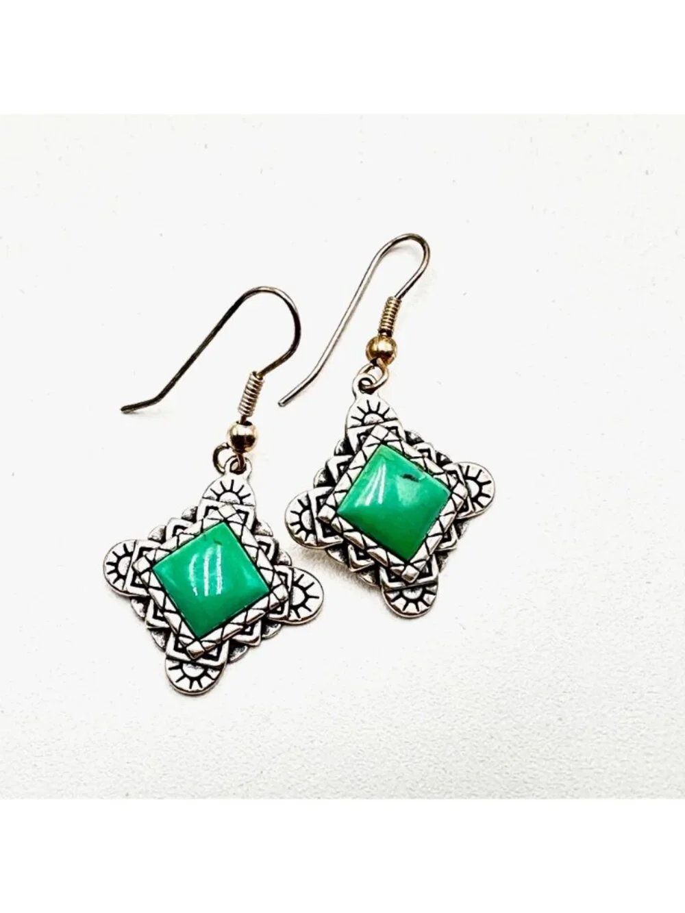 Carolyn Pollack Green Turquoise Sterling Silver Earrings Chandelier Pierced